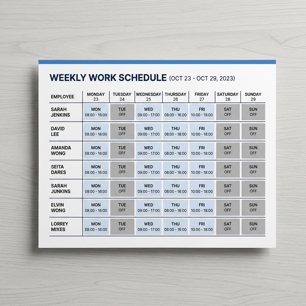 Printable Work Schedules Mockup